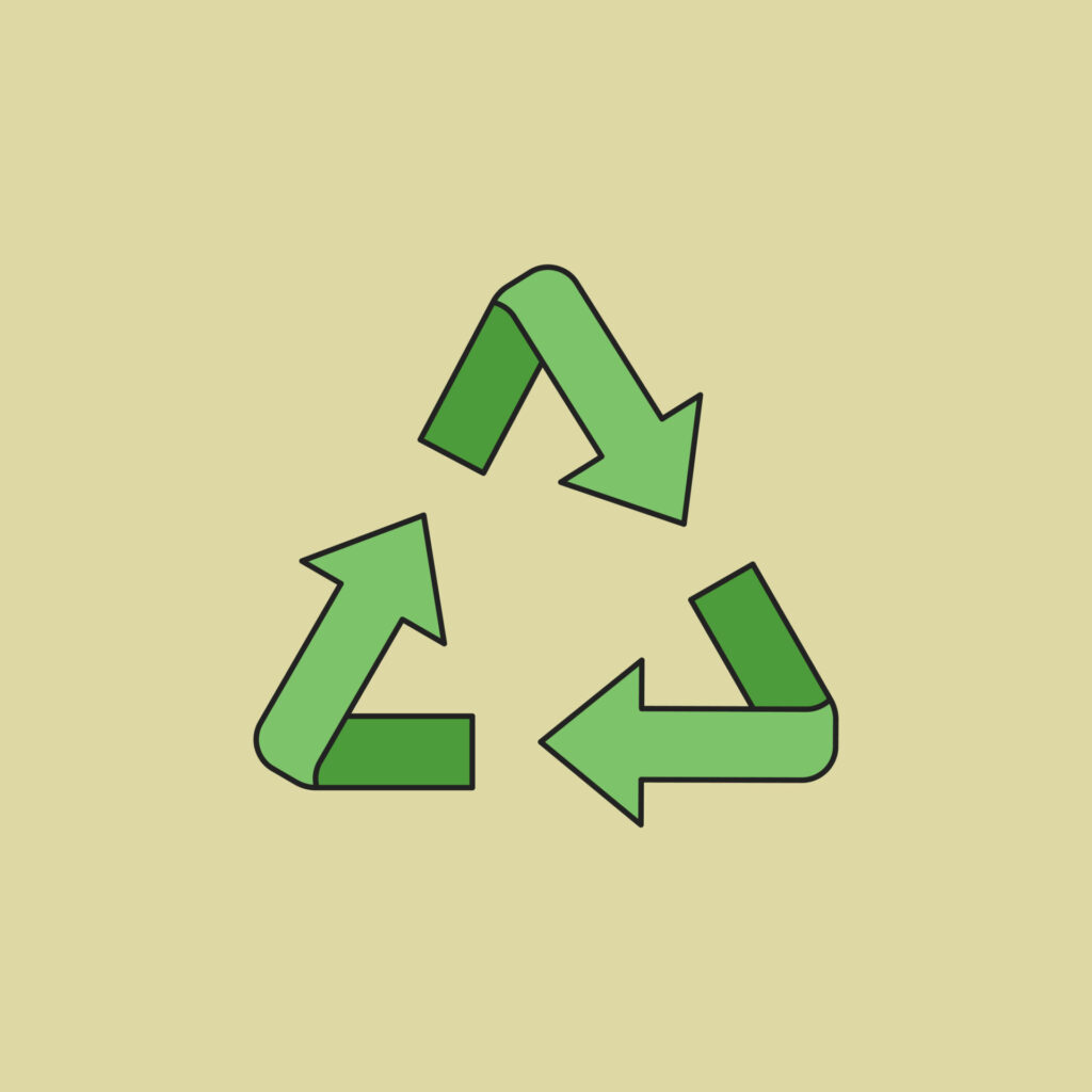 Co oznaczają strzałki na symbolu recyklingu? Są to zielone strzałki oznaczające symbol recyklingu ułożone w trójkąt, na jasnobrązowym tle.